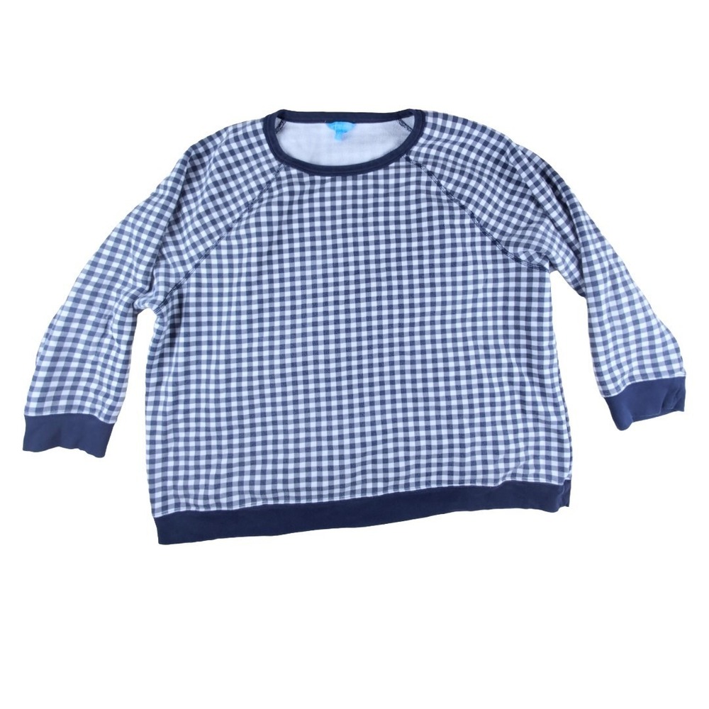 Draper James Natalie Sweatshirt in Dark Navy Gingham Size 3XL Western Boho